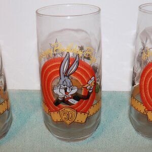 BUGS BUNNY 50th ANNIVERSARY Vtg Drinking Glasses 16 OZ Set (3) Looney Tunes 90’s
